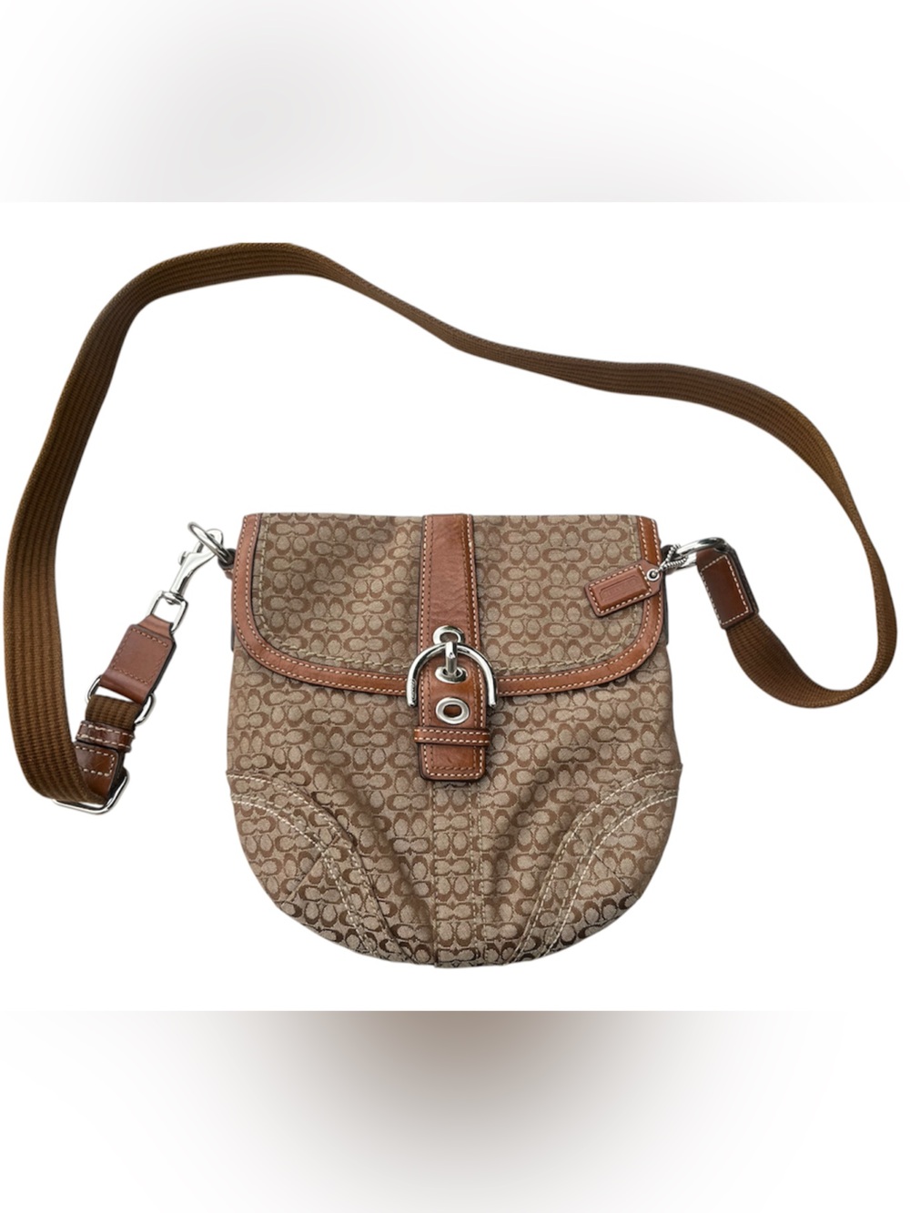 Coach Signature Canvas Swingpack Crossbody Bag Khaki Brown